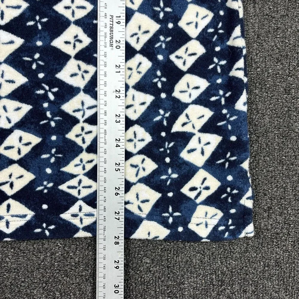 J. Crew Polo Shirt Navy Blue Terry Cloth Ikat Print Casual BZ389 Size Medium
